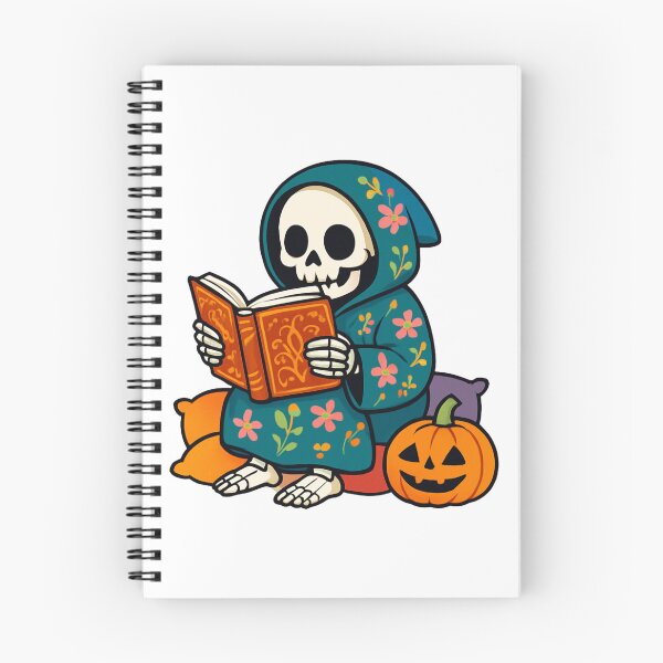 Item preview, Whimsical Skeleton Reading Book with Colorful Pillows designed and sold by RuweisVibes.
