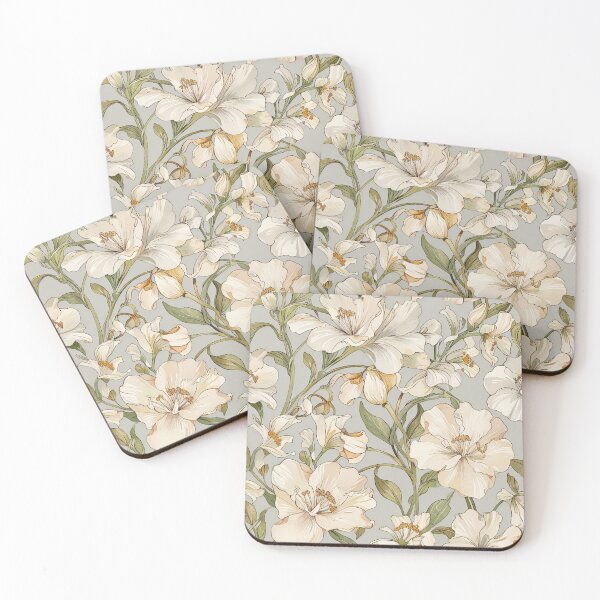 Item preview, Elegant Cream Petal Floral Pattern With Green Stems designed and sold by CoolPixels.
