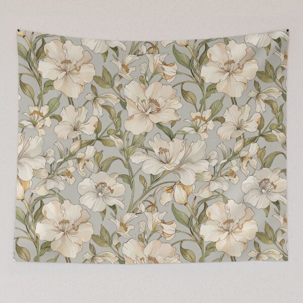 Item preview, Elegant Cream Petal Floral Pattern With Green Stems designed and sold by CoolPixels.