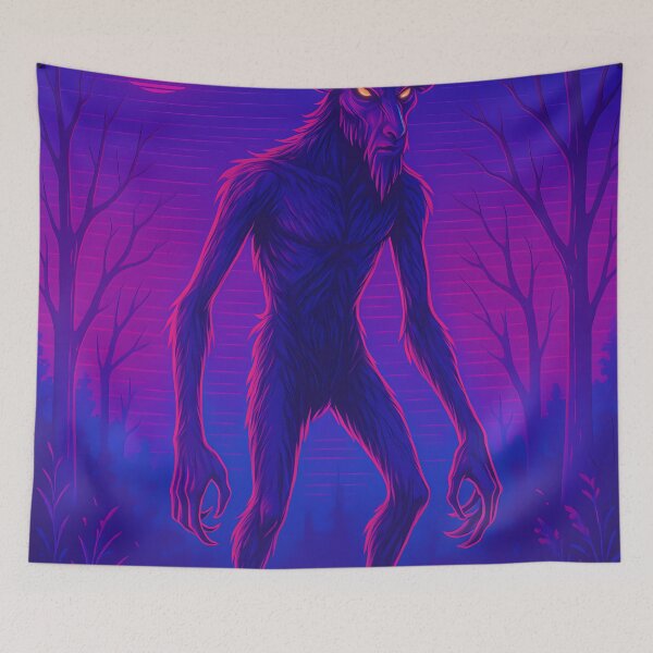 Item preview, Slender Goatman – Neon Synthwave Cryptid of the Night designed and sold by JWsNeonHorizons.