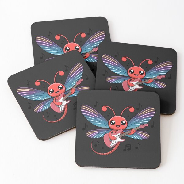 Item preview, Cute Chibi Dragonfly Playing Electric Guitar | Neon Kawaii Music Cartoon Design designed and sold by ColorSplash123.
