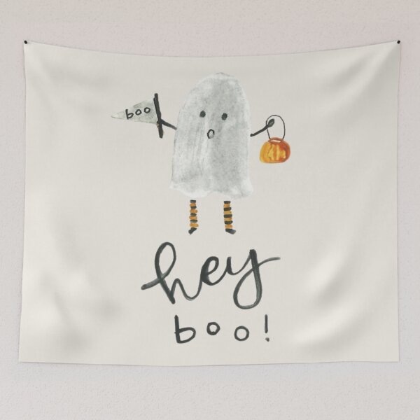Item preview, Hey Boo! Cute Ghost Holding Pumpkin Basket designed and sold by moonna designs.