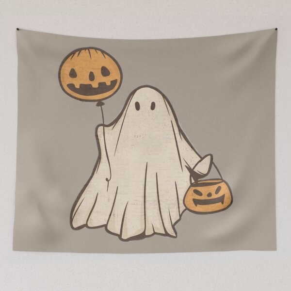 Item preview, Halloween Ghost Trick or Treating With Pumpkin Basket designed and sold by moonna designs.