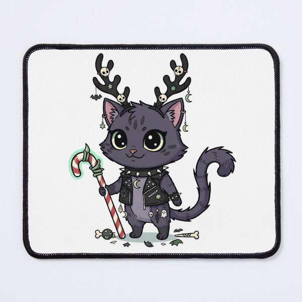 Item preview, Gothic Christmas Cat – Cute Kawaii Black Cat with Candy Cane Cartoon Design designed and sold by hn79.