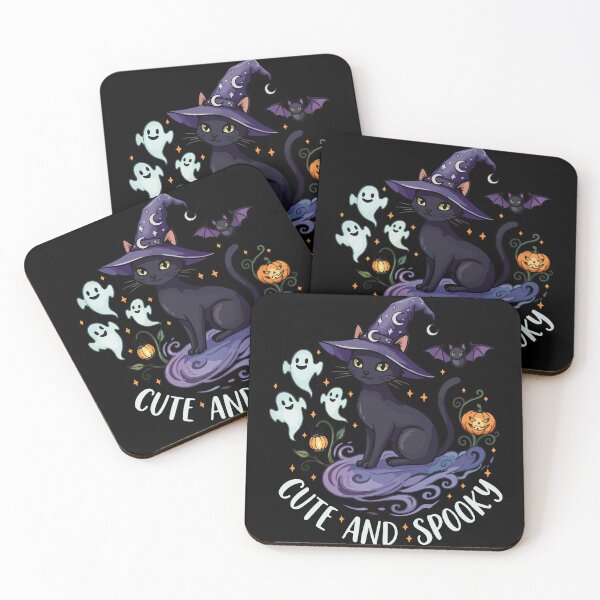 Item preview, Cute and Spooky Black Cat Halloween Design – Witch Hat, Ghosts, Pumpkin, Bat and Magical Night Artwork designed and sold by Charaff.