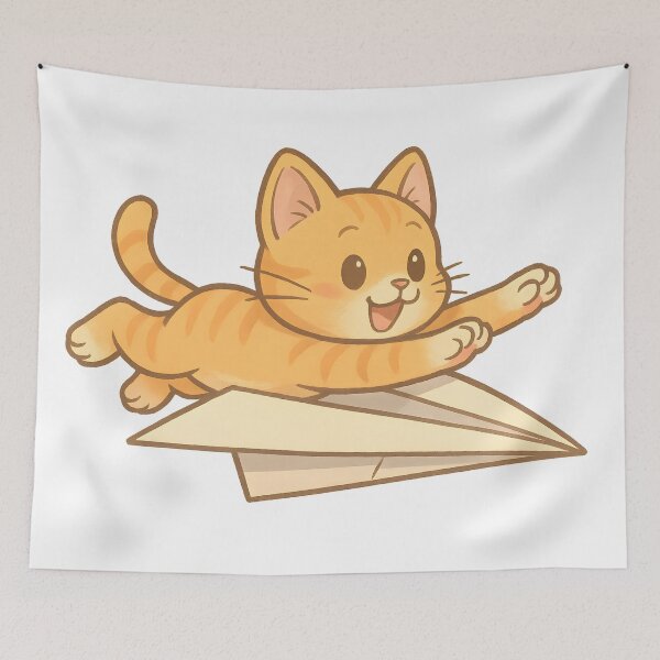 Item preview, Orange Cat Flying on Paper Airplane designed and sold by SassyArtistry.