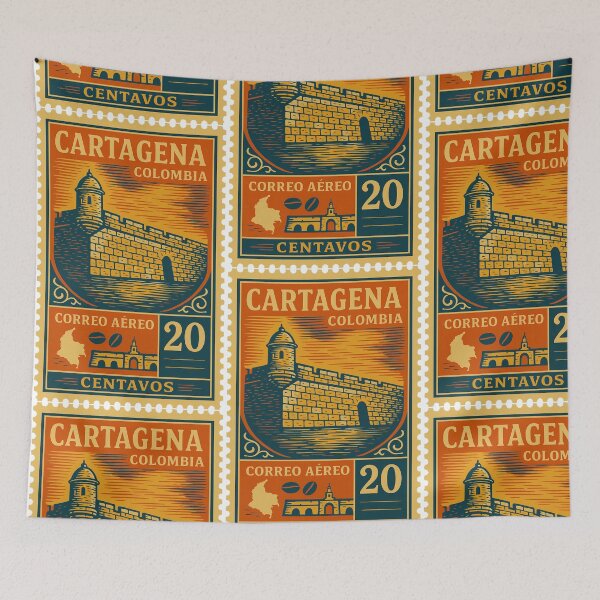 Item preview, Vintage Cartagena Colombia Stamp | Colorful Travel Collectible Design designed and sold by Travellerz.