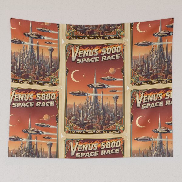 Item preview, Chasing Stars in a Futuristic Skyline During the Venus 5000 Space Race  designed and sold by MotorMouth-ai.