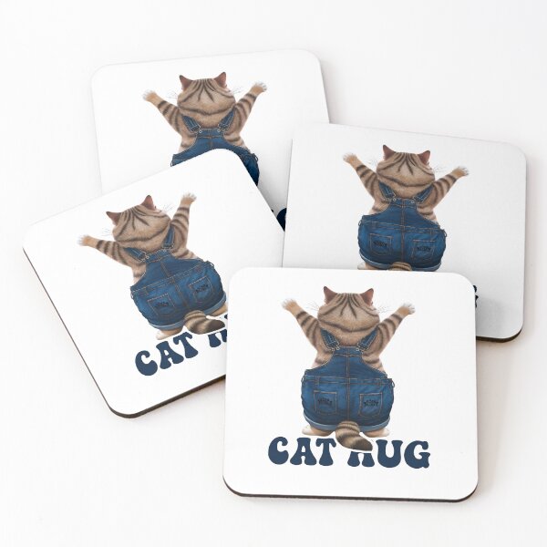 Item preview, Fiddle the Cat – Cute Cat in Jean Overalls Giving a Hug designed and sold by SOFAGIRL COLLECTIONS.