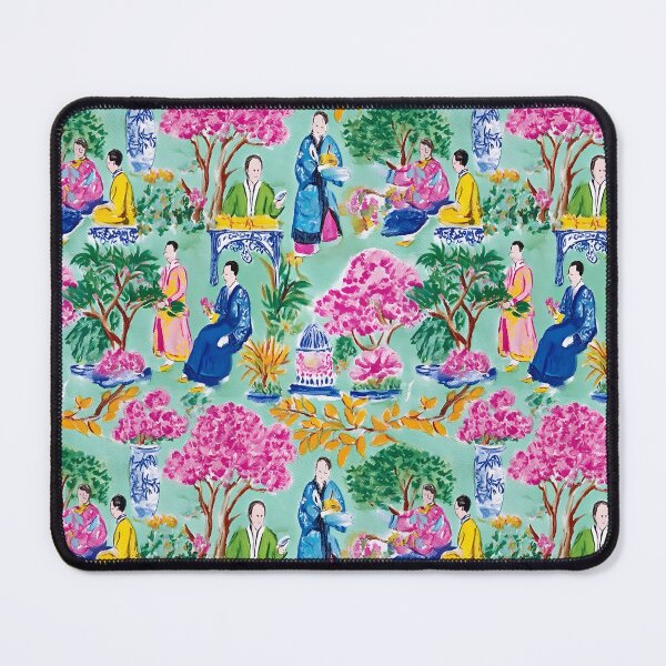 Item preview, Preppy chinoiserie court figures on turquoise designed and sold by SophieClimaArt.