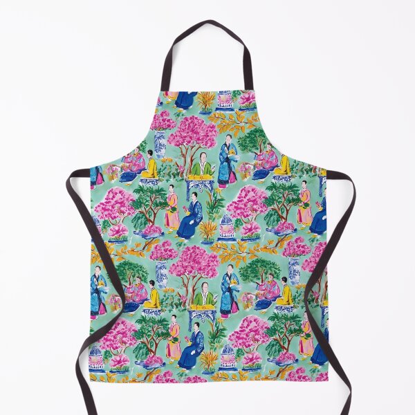 Item preview, Preppy chinoiserie court figures on turquoise designed and sold by SophieClimaArt.