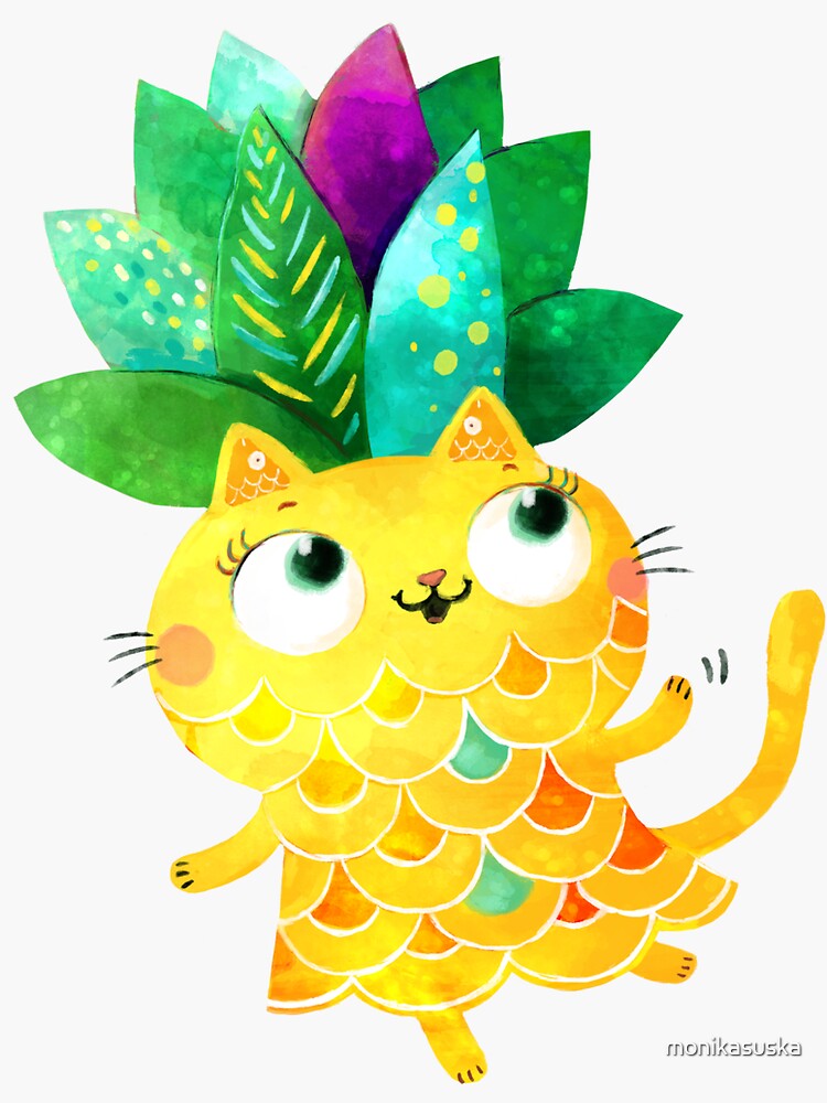 "Pineapple cat" Sticker for Sale by monikasuska Redbubble