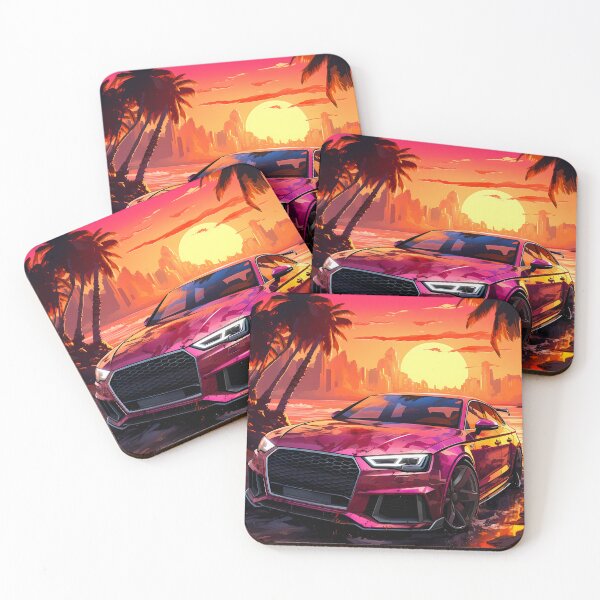 Item preview, Modern Super Sedan Scene With Sporty Car And Sunset Palms designed and sold by RevUpDesign.