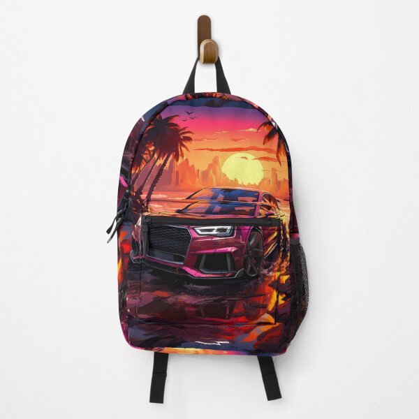 Item preview, Modern Super Sedan Scene With Sporty Car And Sunset Palms designed and sold by RevUpDesign.