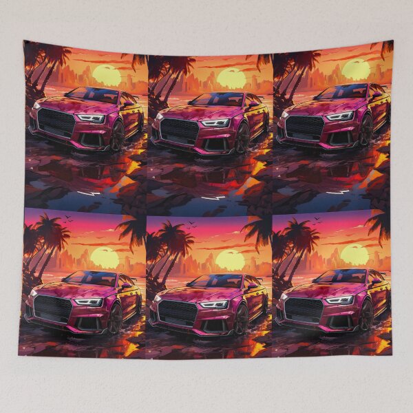 Item preview, Modern Super Sedan Scene With Sporty Car And Sunset Palms designed and sold by RevUpDesign.