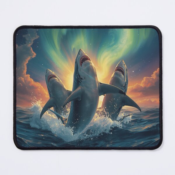 Item preview, SHARK AURORA, THREE SHARKS LEAPING designed and sold by NomadicNatureCo.
