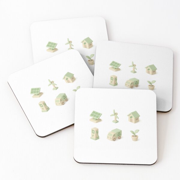 Item preview, Eco icon sets featuring solar panel, wind turbine, house, and electric vehicle, AI generated designed and sold by dvoevnore.
