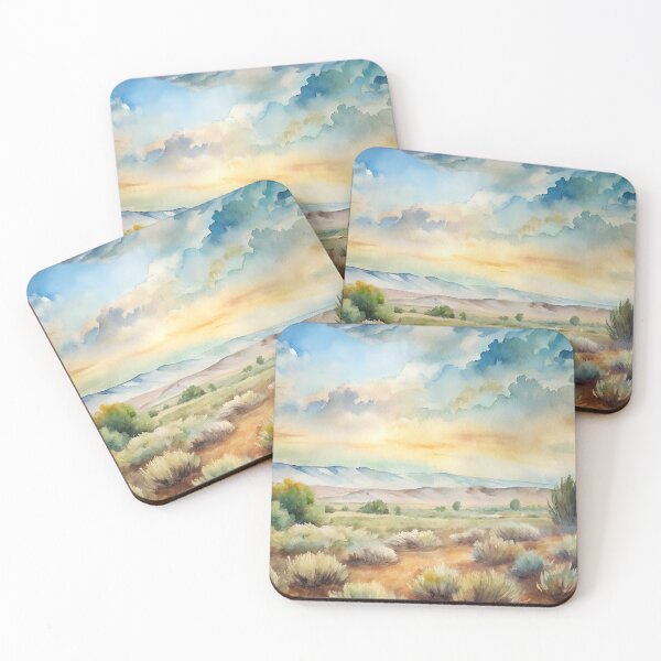 Item preview, Sagebrush Desert Watercolor Landscape designed and sold by AntiqueWhiteArt.