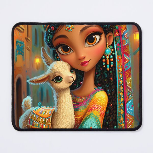 Item preview, Enchanting Girl with a Llama in Vibrant Colors designed and sold by Artessie.