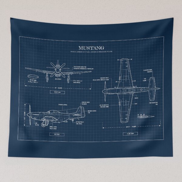Item preview, Mustang: North American P-51D Horizontal (Navy Blueprint) designed and sold by BGALAXY.