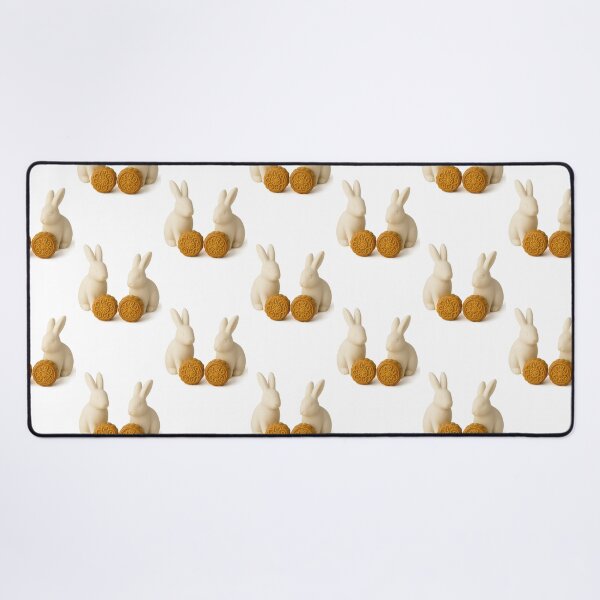 Item preview, Mid autumn festival rabbits with traditional mooncakes on white background, AI generated designed and sold by dvoevnore.
