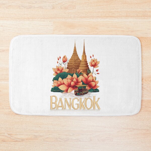 Item preview, Bangkok Design – Golden Temple, Lotus Flowers and Tuk-Tuk Illustration designed and sold by Meiersbeste.