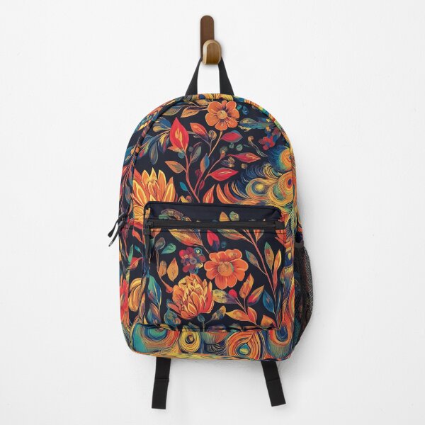 Item preview, Highly Detailed Design of a Colorful Exotic peacock on a Dark Navy Blue Background with Flowers. designed and sold by HEMRO.