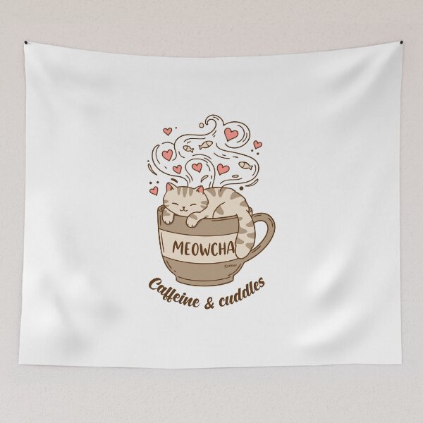 Item preview, Sleepy Cat in a Meowcha Cup designed and sold by FiesterArt.