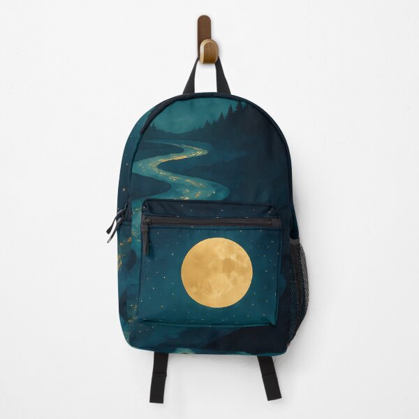 Item preview, Winding Golden River Under the Full Moon | Dreamy Nightscape Art designed and sold by DreamiCanvas.