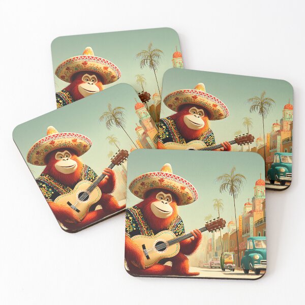 Item preview, Colorful Guitar-Playing Monkey in Vibrant Townscape designed and sold by Artessie.