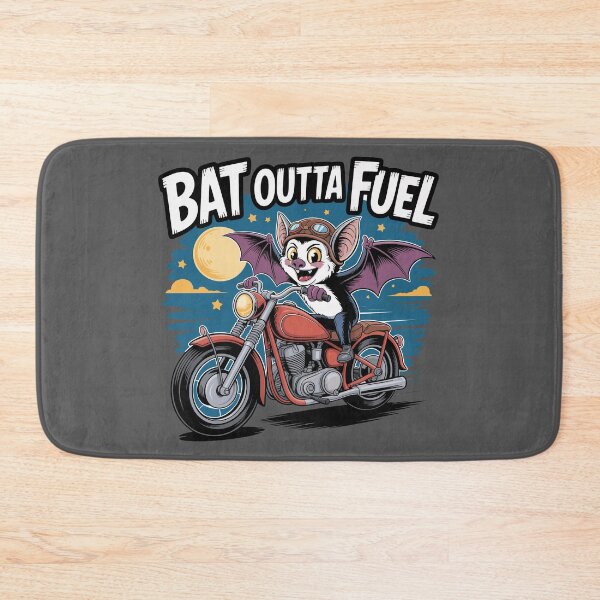 Item preview, Bat on a Bike: This quirky design, featuring a determined cartoon bat clinging to motorcycle handlebars. For the Halloween Festive Season designed and sold by Grang Art Artistic Designs.