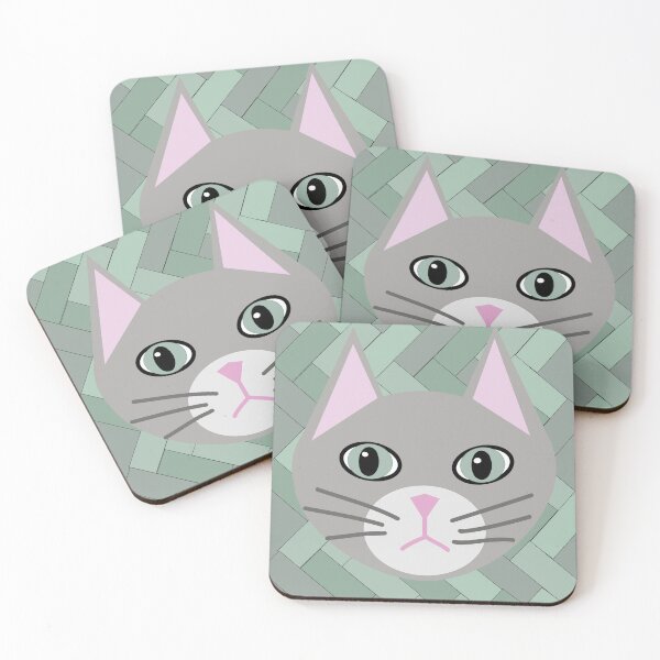 Item preview, Grey cat green eyes herringbone designed and sold by Mountain-Point.