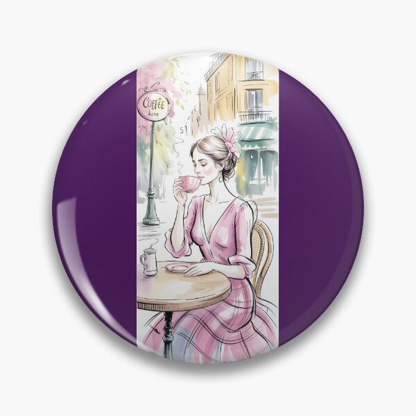 Artikelvorschau, Pariser Café-Frau trinkt Kaffee Aquarell Kunst von Merch, Limited Edition entworfen und verkauft von JERICHOALBERT2.