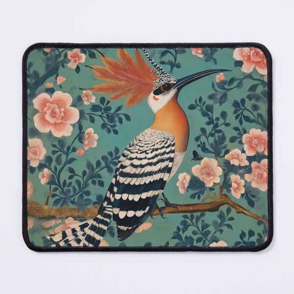 Item preview, A vibrant design of an Exotic Hoopoe Against a Detailed Teal Floral Background. designed and sold by HEMRO.