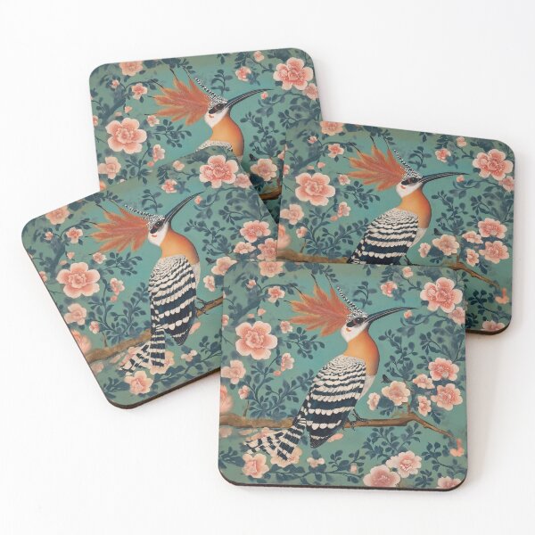 Item preview, A vibrant design of an Exotic Hoopoe Against a Detailed Teal Floral Background. designed and sold by HEMRO.