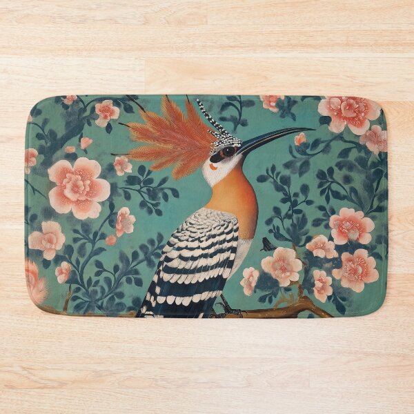 Item preview, A vibrant design of an Exotic Hoopoe Against a Detailed Teal Floral Background. designed and sold by HEMRO.