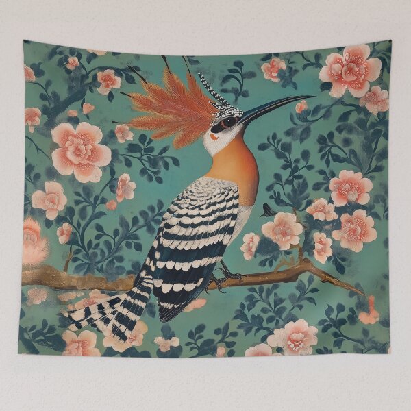 Item preview, A vibrant design of an Exotic Hoopoe Against a Detailed Teal Floral Background. designed and sold by HEMRO.