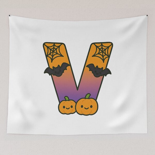 Item preview, Halloween Letter V – Cute Kawaii Cartoon with Spooky Details designed and sold by PrintCreations9.