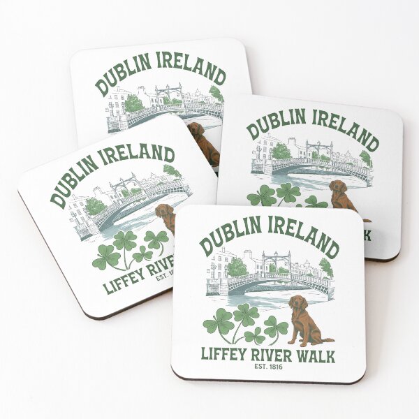 Item preview,  Dublin Ireland  Liffey River Walk with Irish Setter & Shamrock Vintage Travel Art designed and sold by LittleArij.