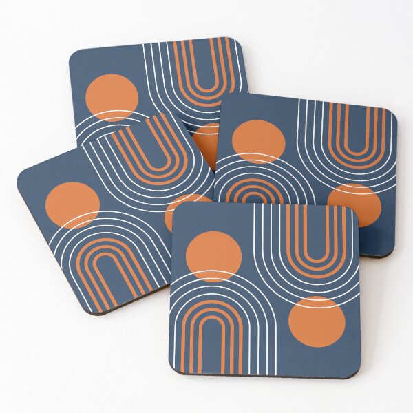 Item preview, Mid Century Modern Geometric 83v in Navy Blue and Burnt Orange (Rainbow and Sun Pattern Abstract) designed and sold by nineFlorals.