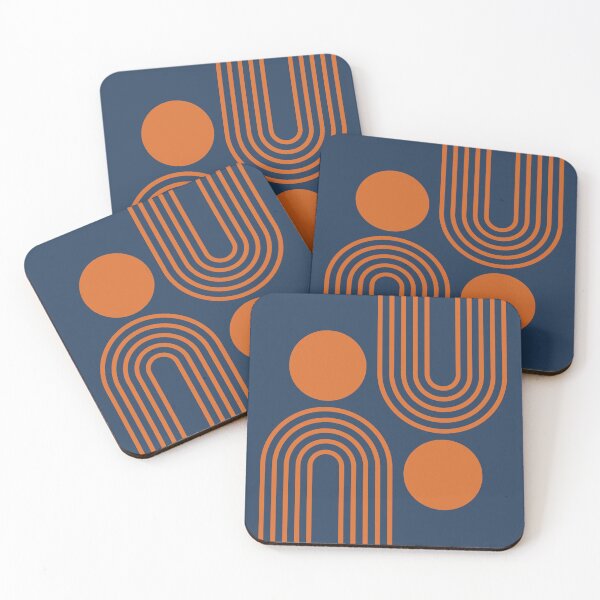 Item preview, Mid Century Modern Geometric 83v in Navy Blue and Burnt Orange (Rainbow and Sun Pattern Abstract) designed and sold by nineFlorals.