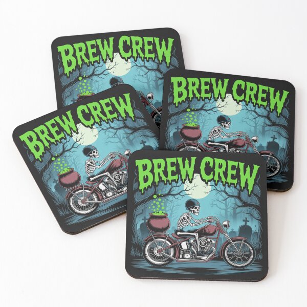 Item preview, The Brew Crew Rides: A cool skeleton biker speeds along on a chopper with a bubbling cauldron strapped to the back. For the Halloween Festive Season designed and sold by Grang Art Artistic Designs.