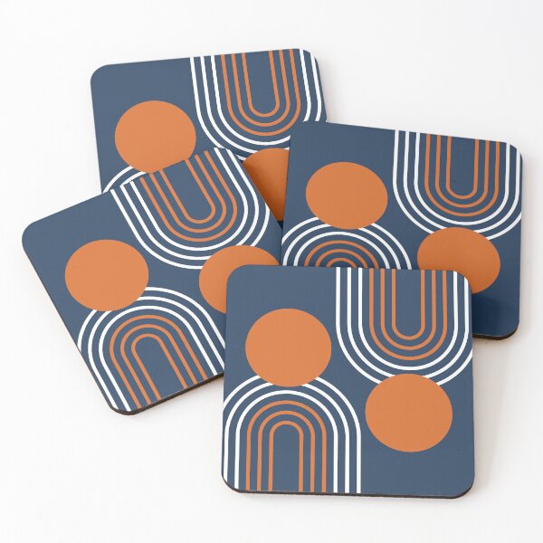 Item preview, Mid Century Modern Geometric 83v in Navy Blue and Burnt Orange (Rainbow and Sun Pattern Abstract) designed and sold by nineFlorals.