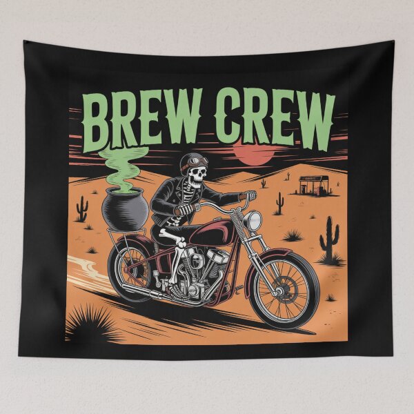 Item preview, Midnight's Mixer: A cool skeleton biker speeds along on a chopper with a bubbling cauldron strapped to the back. For the Halloween Festive Season designed and sold by Grang Art Artistic Designs.