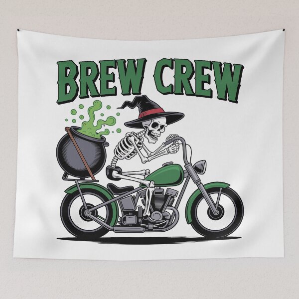 Item preview, Potion on Wheels: A cool skeleton biker speeds along on a chopper with a bubbling cauldron strapped to the back. For the Halloween Festive Season designed and sold by Grang Art Artistic Designs.