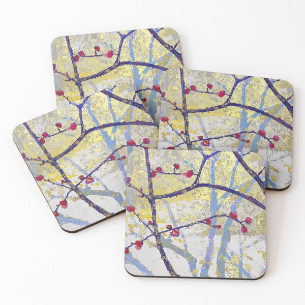 Item preview, Vibrant Red Buds on Gilded Winter Branches designed and sold by zzz888.
