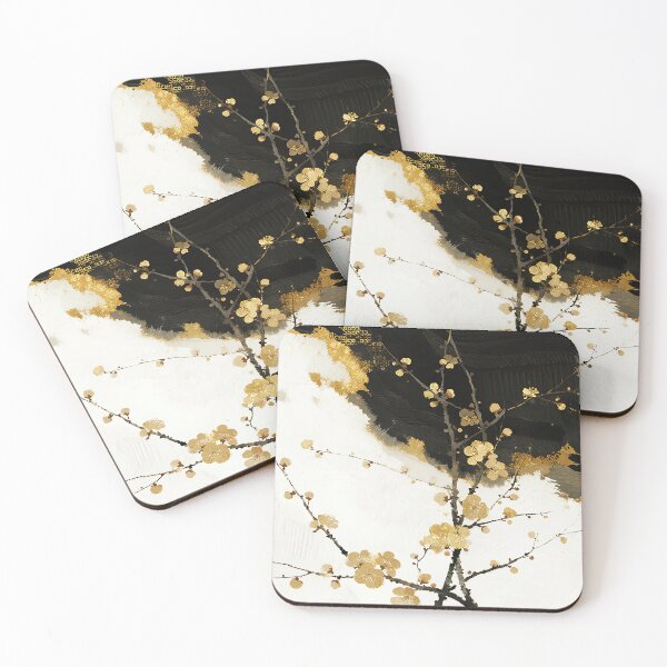 Item preview, Golden Plum Blossoms on Abstract Noir designed and sold by zzz888.