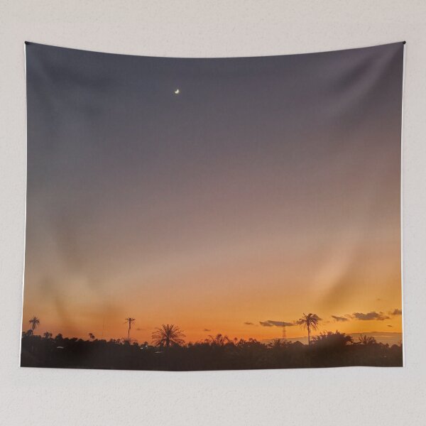 Item preview, Golden Sunset with Cresent Moon and Palm silhouette designed and sold by Bee'sDesigns.