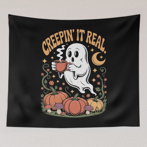 Item preview, Cup of Creepin' It Real: declares this charming retro halloween illustration!  designed and sold by Grang Art Artistic Designs.