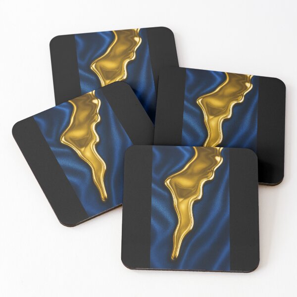 Item preview, Elegant, deep blue silk fabric, decorated with shiny, liquid gold designed and sold by Bukhisz.